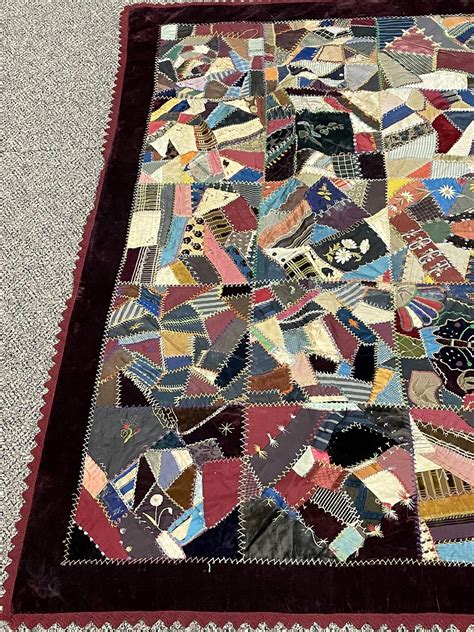 Lot Antique C 1890 Highly Detailed Hand Stitched Crazy Quilt W Hand