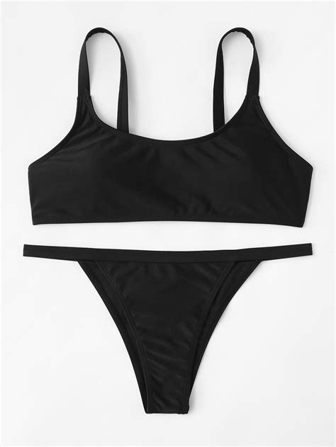 Scoop Neck Top With Tanga Bikini Set Shein Sheinside