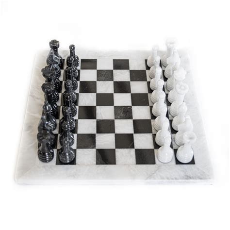 Marble Chess Set- Extra Large White and Black Marble Chess Board with Pieces- 20" - Battling Blades