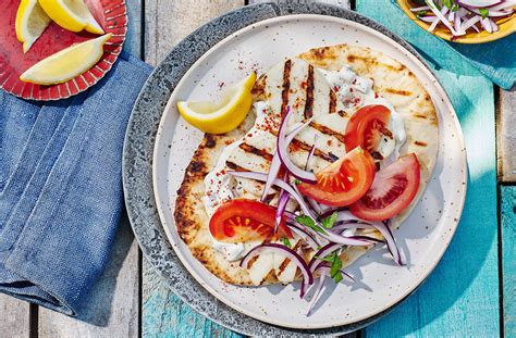 Halloumi Souvlaki Wraps Recipe Halloumi Recipes Tesco Real Food