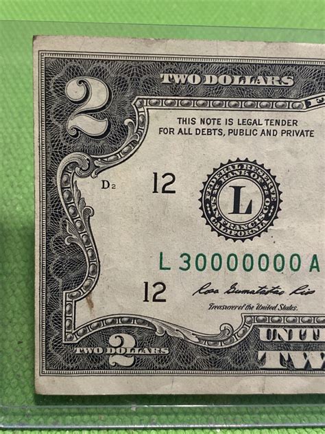 Error Misalgned And Off Center 2013 2 Dollar Bill Super Rare Binary L30000000a！ Ebay