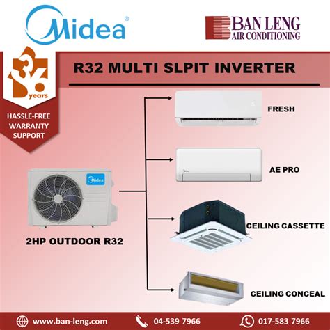 Midea Multisplit Inverter System R32 Wall Mounted Ceiling Casette Ceiling Ducted 2hp Multi Split