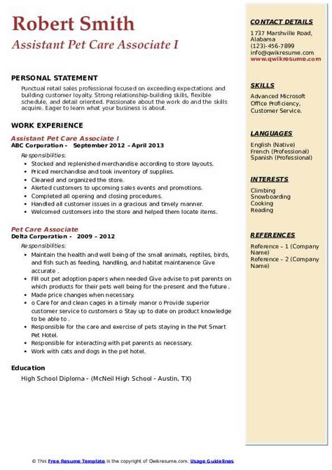 10 Pet Care Associate Resume Samples Templates For 2025