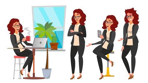 Business Woman Character Set Vector Working People Poses Set Girl