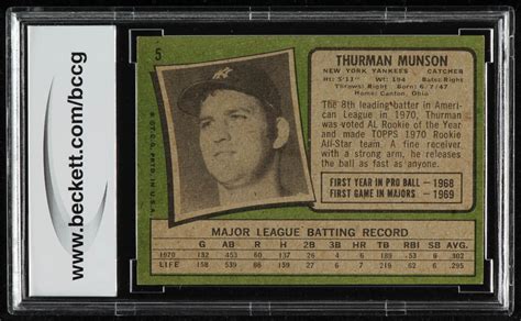 Thurman Munson Topps Bccg Pristine Auction