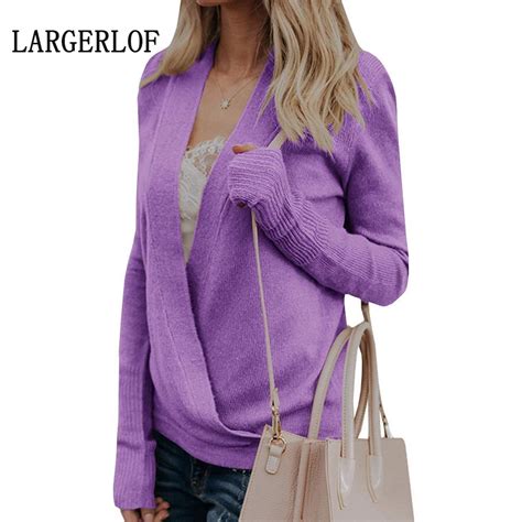 Largerlof Ladies Cardigan Sex V Neck Knit Sweater Women Fashion Womens