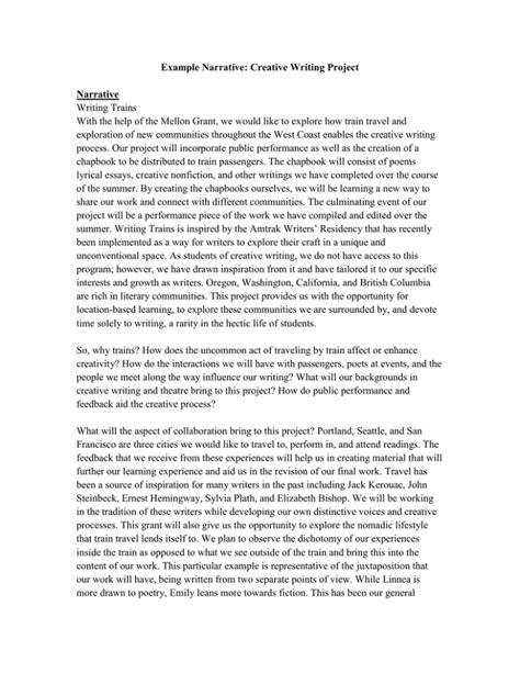 Example Narrative Creative Writing Project Narrative Writing Trains