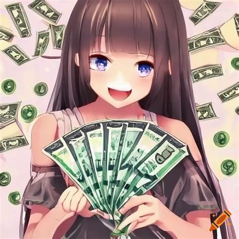 Adorable Anime Girl Counting Money