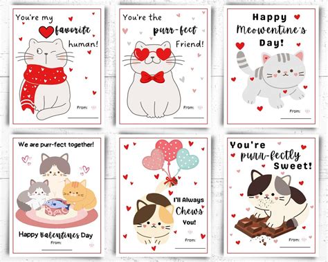 Printable Cat Valentine S Day Cards Classroom Valentine Etsy