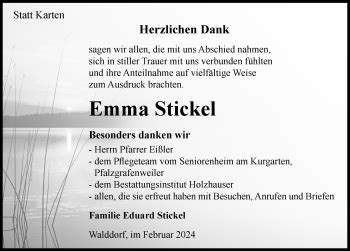 Traueranzeigen von Emma Stickel Schwarzwälder Bote Trauer