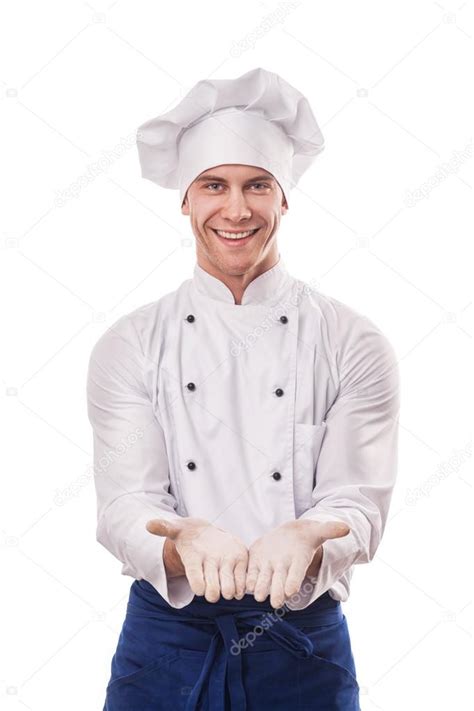 Portrait of smiling chief cook with hand sign Stock Photo by ©doodko ...