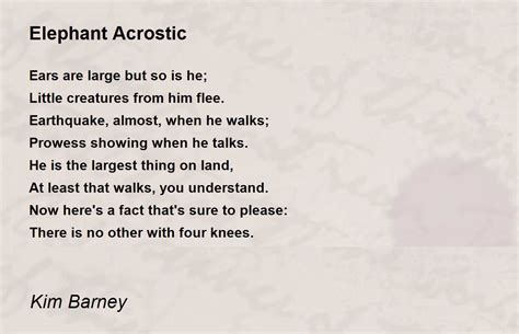 Elephant Acrostic Poem By Kim Barney Poem Hunter