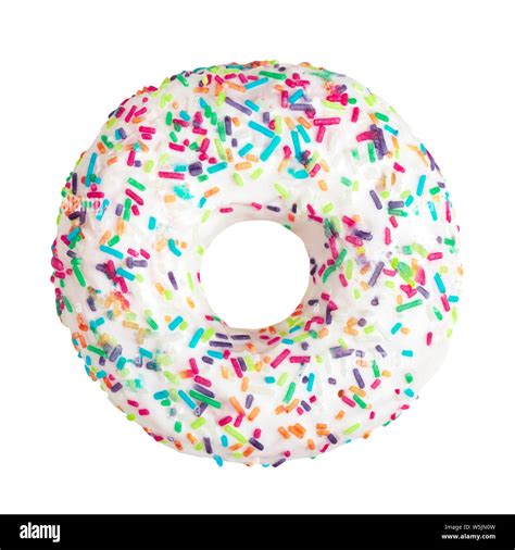 White Donut Decorated With Colorful Sprinkles Isolated On White