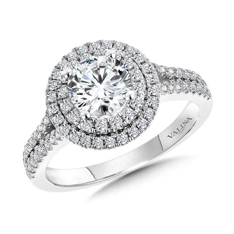 Round Double Halo Split Shank Engagement Ring R1125W SR Valina