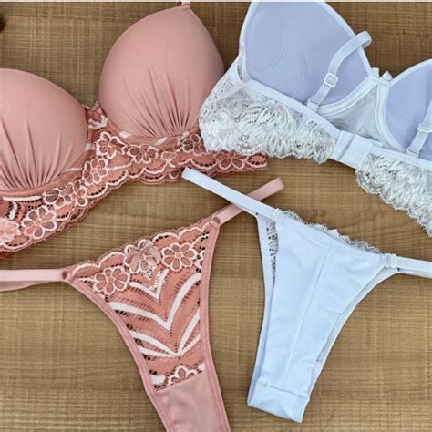 Conjunto Lingerie Rendado Bicolor Calcinha Fio Duplo Ajustável