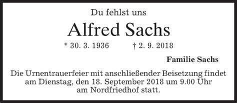 Traueranzeigen Von Alfred Sachs Trauer Merkur De