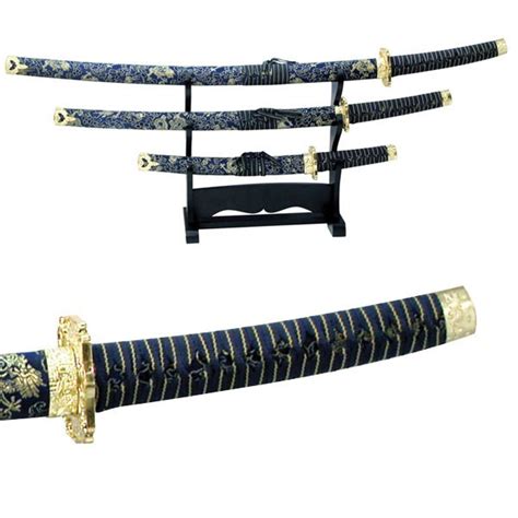 3 PCS Blue Samurai Sword Set W/ Stand-JL-021BL4