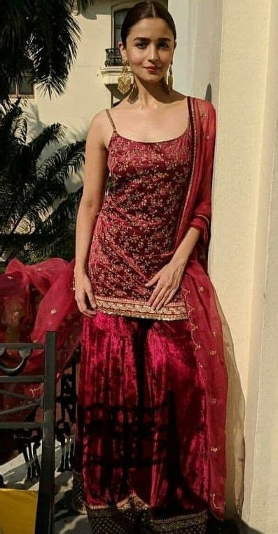 Alia Bhatt Style Maroon Sharara Suit Indian Fashion Dresses Party