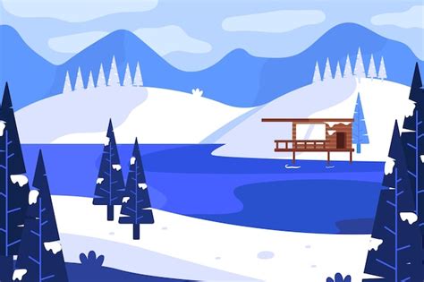 Premium Vector Flat Winter Landscape Illustration