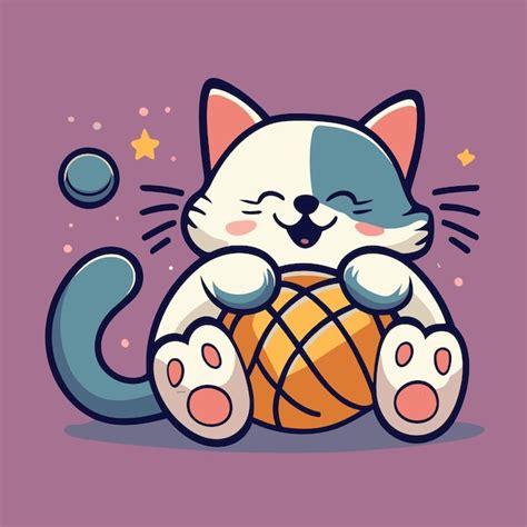 Gato fofo segurando uma bola de fio ilustração de ícone vetorial de