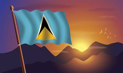 ST. Lucia flag with mountains and sunset in the background 20896293 ...