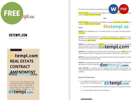 Free Real Estate Contract Amendment Template Word And Pdf Format