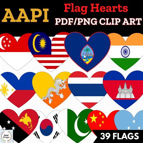 Aapi Asian American Pacific Islander Heritage Month Flag Hearts Pdf Png Clip Art Asian