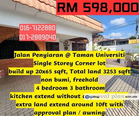 Taman University Jalan Penyiaren X Single Storey Corner Lot For Sale