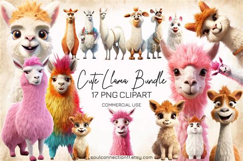 Llama PNG Clipart Bundle Cute Llama Clipart Alpaca Clipart - Etsy