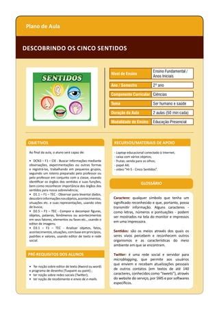 Plano De Aula Descobrindo Os Cinco Sentidos PDF