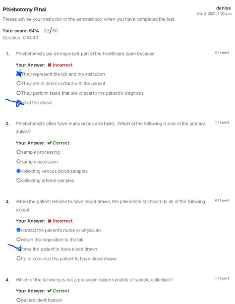 Phlebotomy Final test - denise Phlebotomy Final Oct. 3, 2021, 4:20 a