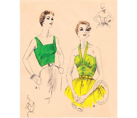 Vintage Sewing Pattern Reproduction 1950s 50s Sleeveless Tops Halter Blouse Fitted Pick Your