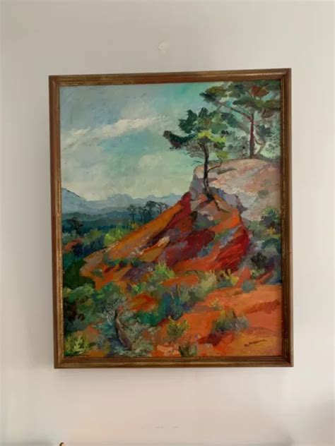 Ancien Grand Tableau Terres Rouges De Provence Huile Sur Toile