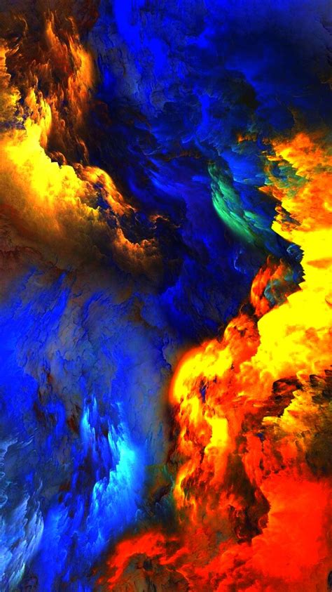 An Abstract Painting With Blue Yellow And Red Colors