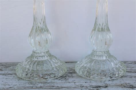 Scots Thistle Pattern Vintage Pressed Glass Candlesticks Tall Candle