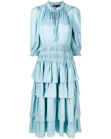 Maje Gathered Tiered Midi Dress In Blue Lyst