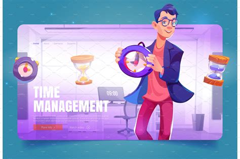 Time Management Cartoon Landing Page People Illustrations Creative