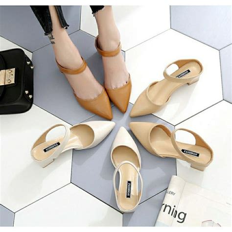 Heel Cream Brown Nude Highheels Kasut Tumit Tinggi Wedges Bertutup