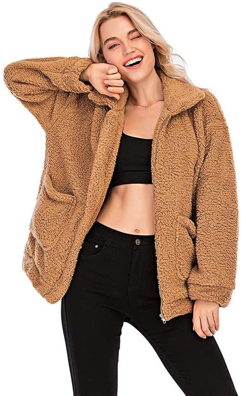 Kiss Me Womens Casual Faux Shearling Jacket Lapel Fleece Fuzzy Jacket