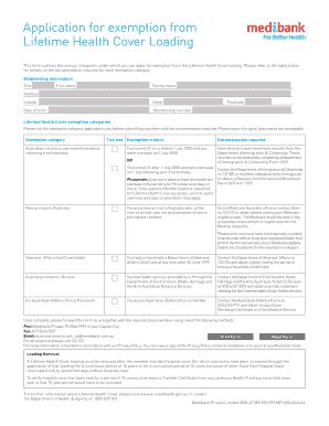 Fillable Online Application For Exemption From Lifetime Health Cover