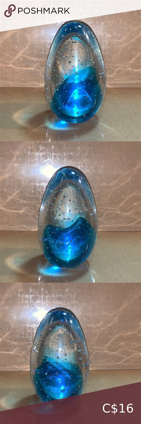 Beautiful Art Glass Egg Shaped Paperweight Blue Paper Weight Glass Art Beautiful Art Egg Shape