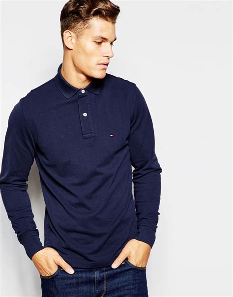 Lyst Tommy Hilfiger Long Sleeve Polo With Contrast Under Collar