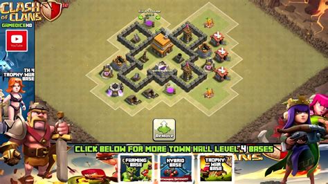 Clash Of Clans Town Hall 4 Defense Coc Th4 Best War Base Layout Youtube