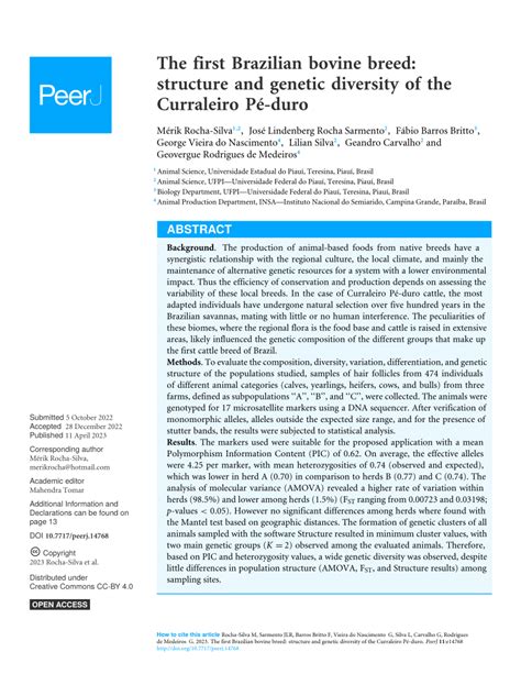 Pdf Distributed Under Creative Commons Cc By 40 The First Brazilian Bovine Breed Structure