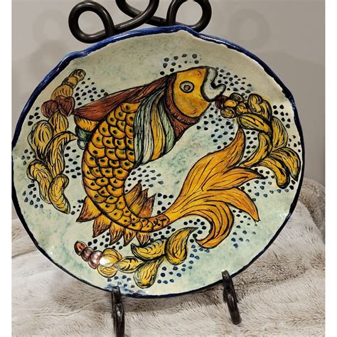 Koi Fish Pottery Plate Etsy