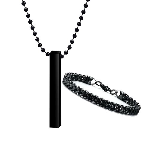 Buy Fashion Frill Black Silver Chain For Men Bar Pendant Stick Pendant