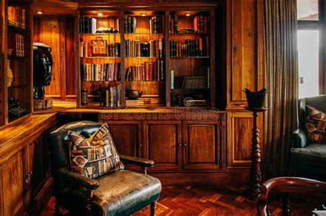 Luxury African Safari Lodge Reading Room Interior with Old Vintage Leather Armchairs Editorial ...