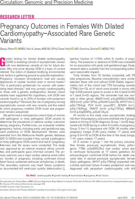 Pregnancy Outcomes In Females With Dilated Cardiomyopathy Associated