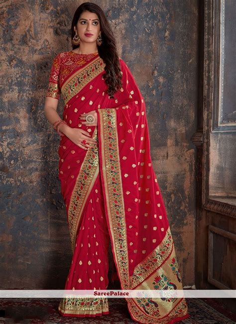 Buy Red Banarasi Silk Wedding Saree Online Elegant Saree Saree