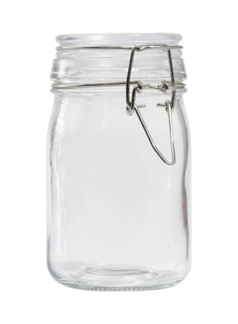 Glass Transparent Jar Closed On A Metal Fastener Vertical Photo Isolate